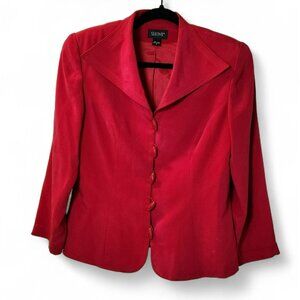 SHOMI Silk Blazer 10 | 100%‎ Silk | Red | Fitted | Vintage Covered Buttons